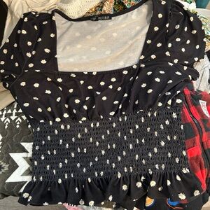 Black Floral Smocked Top